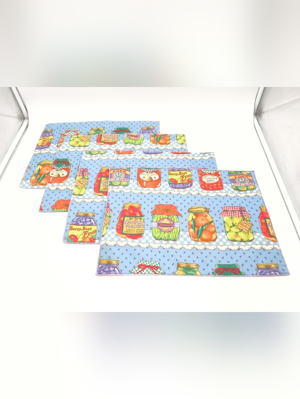 Vintage 1993 Sharon Kessler for Concord Fabrics "Canning Jars" Quilted Placemats
